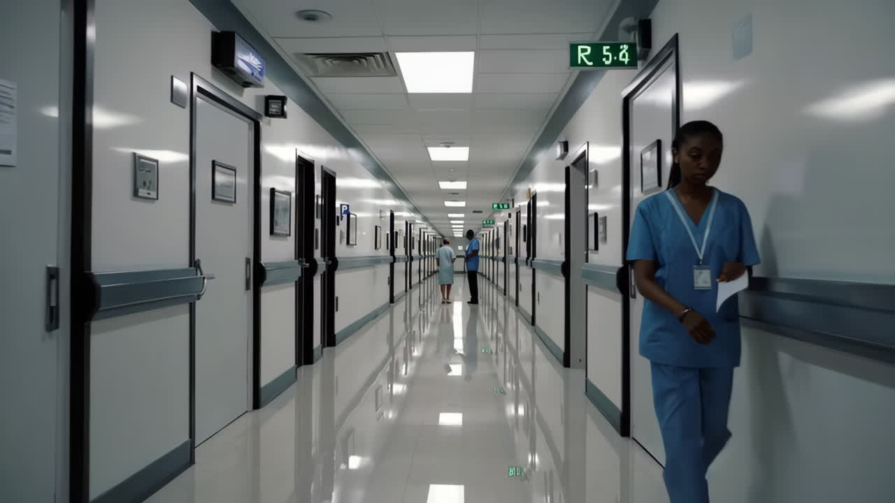 Hospital Corridor with Staff and Patient
