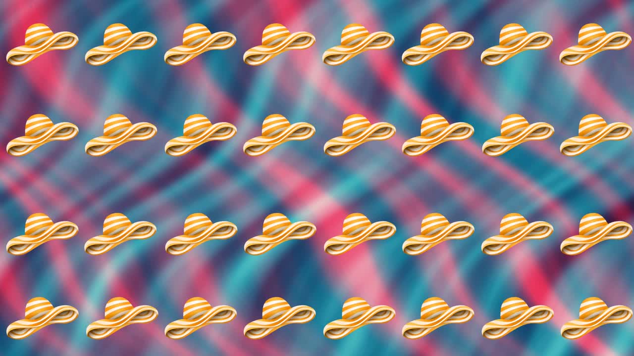 파란색과 분홍색 줄무 ⁇  바탕에 반복되는 노란색 줄무 ⁇   ⁇  모자의 애니메이션