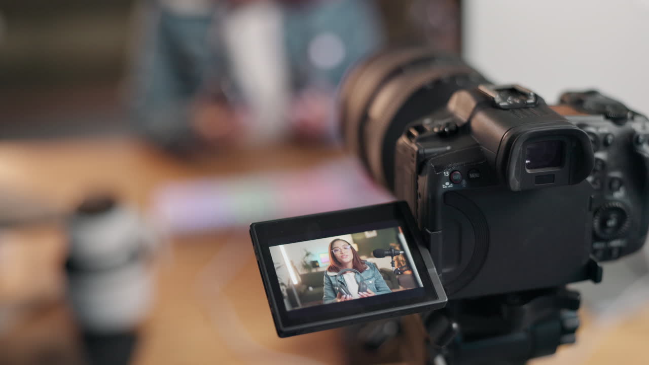 Camcorder recording a vlog