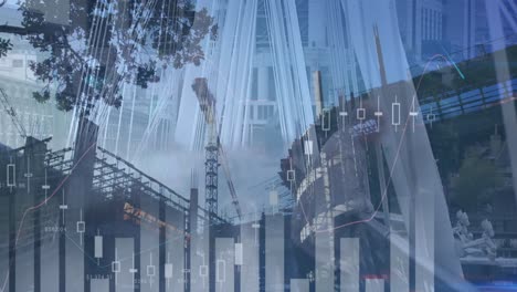 animación del procesamiento de datos financieros en el sitio de construcción y la ciudad ocupada