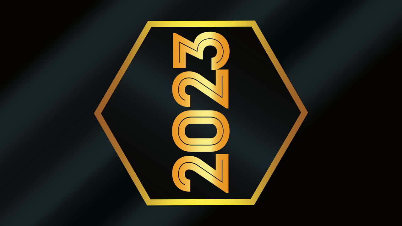 2023 años con marco dorado en degradado negro.