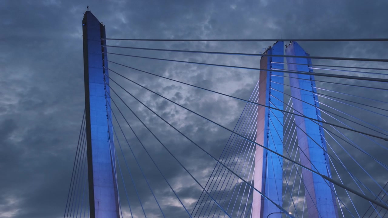 Aerial view of The Tappan Zee Bridge at night. Shot at dusk in Tarrytown.