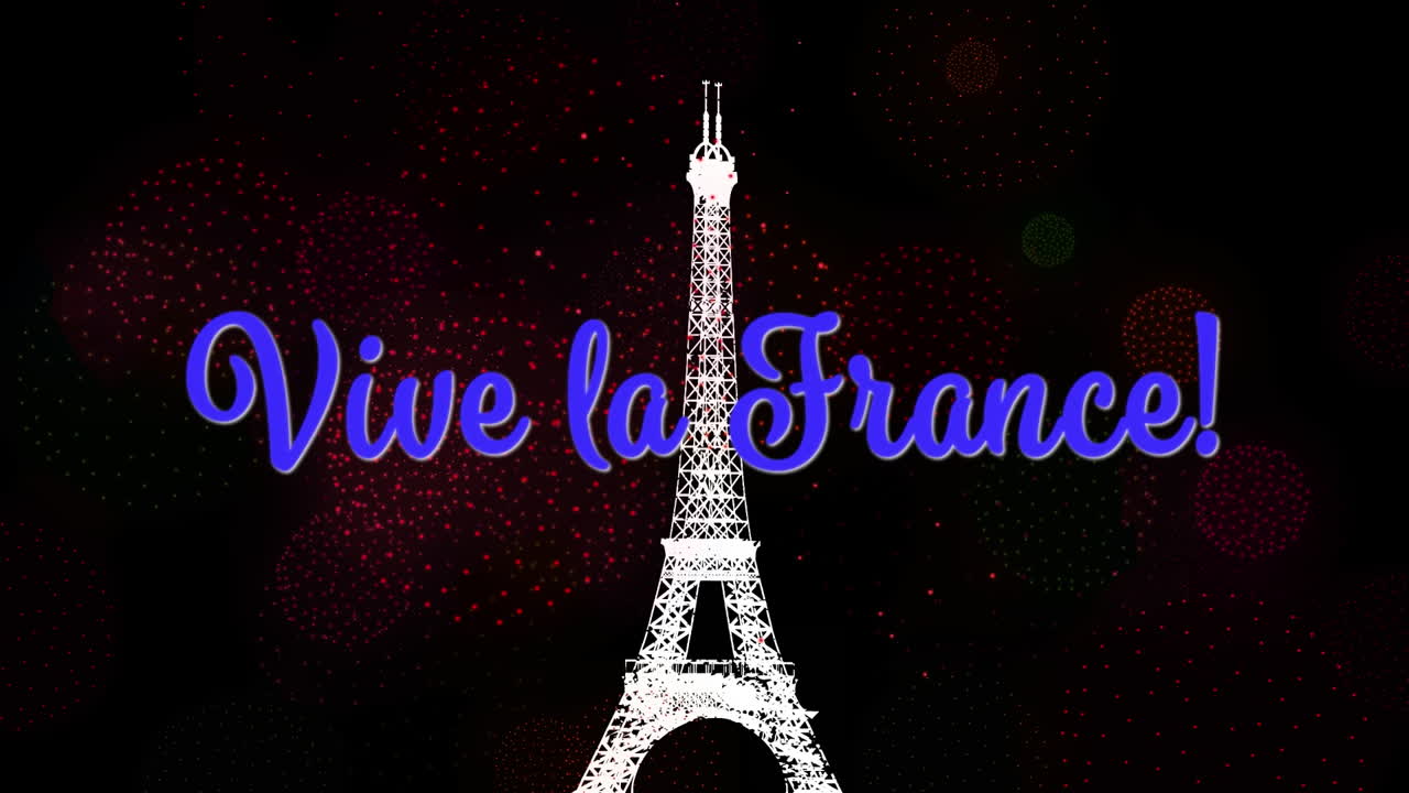 Animation des Textes „Vive la France“ und der französischen Flagge auf schwarzem Hintergrund.