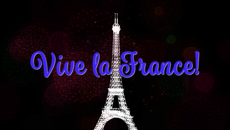 animación de vive la france texto y bandera francesa en fondo negro