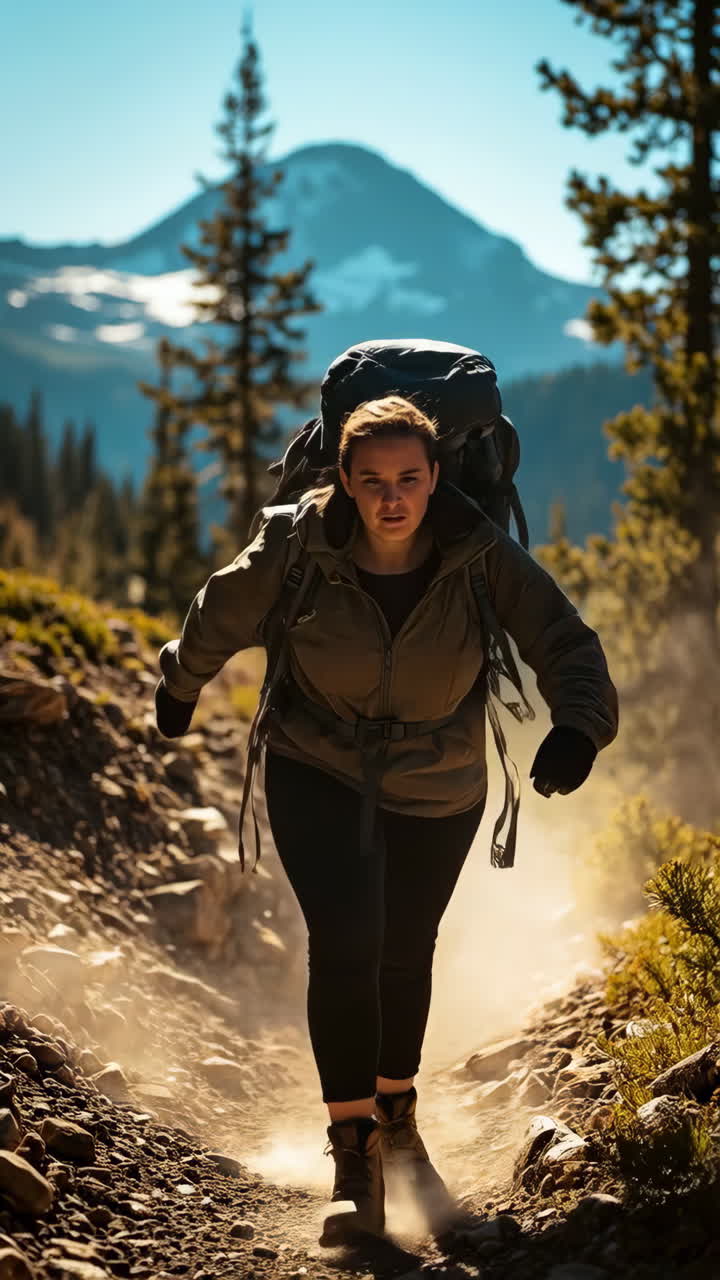 mujer caminando por un sendero de montaña