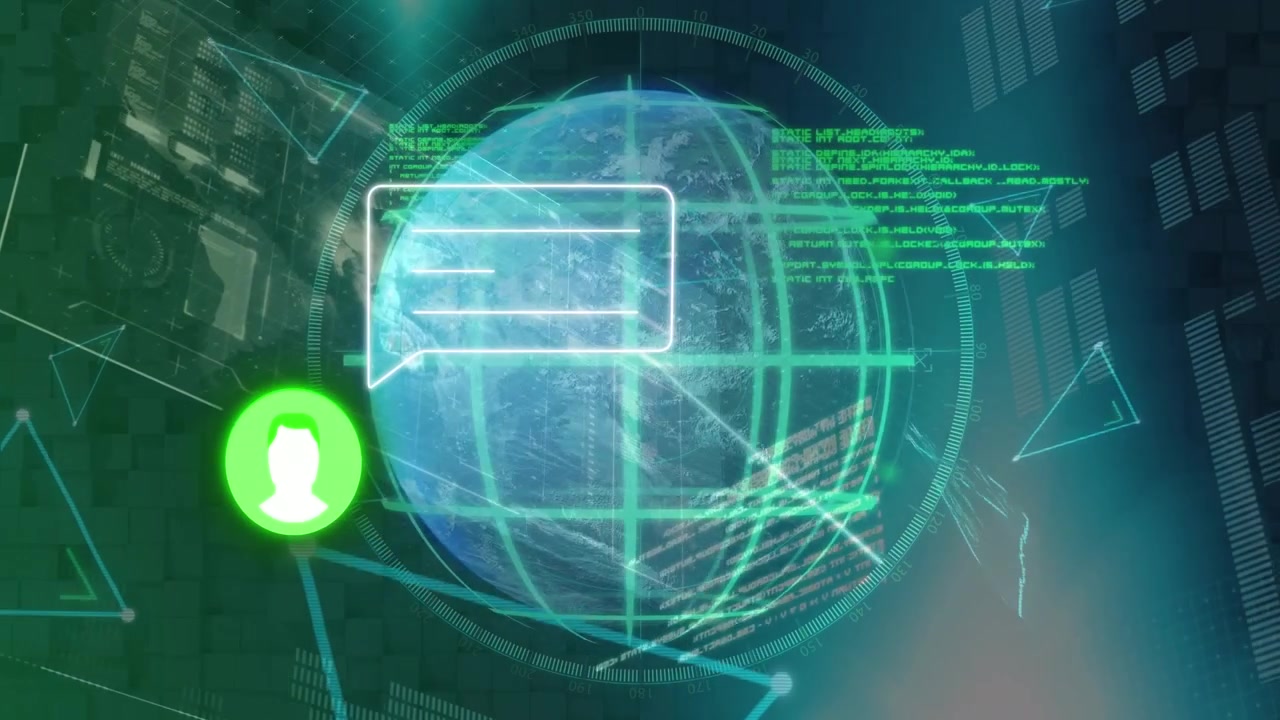 Animazione di icone e globo su elaborazione dati