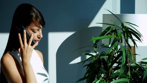 Hermosa-Mujer-Hablando-Por-Teléfono-Móvil