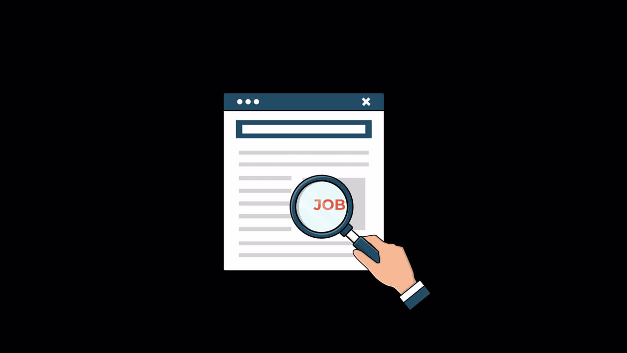 Animated Hand Searching for Job on Browser with Magnifying Glass