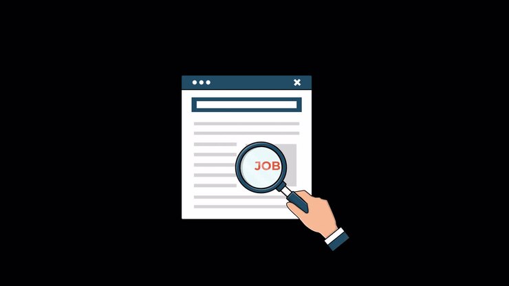 Animated Hand Searching for Job on Browser with Magnifying Glass
