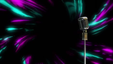 Animation-of-digital-shapes-and-vintage-microphone-on-black-background