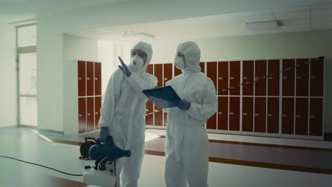 video of inspection and disinfection of building by professional workers