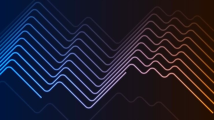 Animação de vídeo de tecnologia abstrata com linhas neon brilhantes azuis e laranjas.