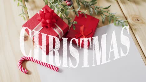 animación de texto navideño sobre decoraciones y regalos navideños
