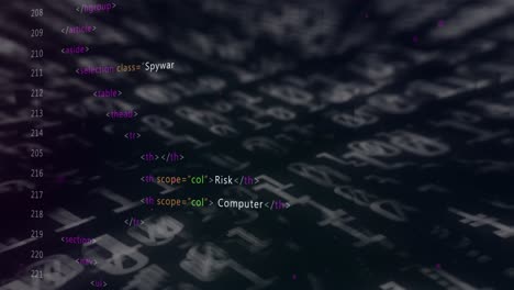 animación del texto de advertencia, codificación binaria y procesamiento de datos por cuadrícula