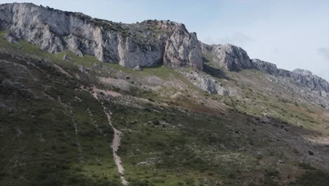 Aerial-shot-of-El-Torcal-mountain-in-Spain,-a-jurassic-age-rock-in-a-nature-reserve