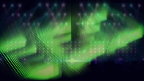 Animation-Von-Leuchtenden-Grünen-Lichtspuren-Und-Beweglichen-Scheinwerfern-über-Der-Tanzenden-Menge