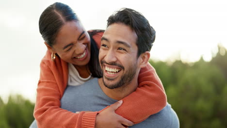 Couple,-hug-and-piggyback-in-park