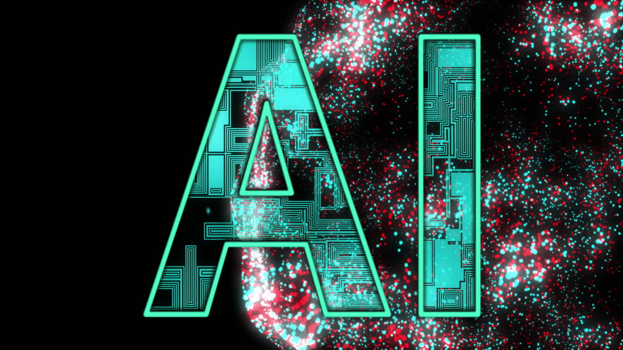 Animation of ai text with glowing connections and data processing