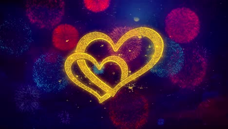 gold hearts with fireworks