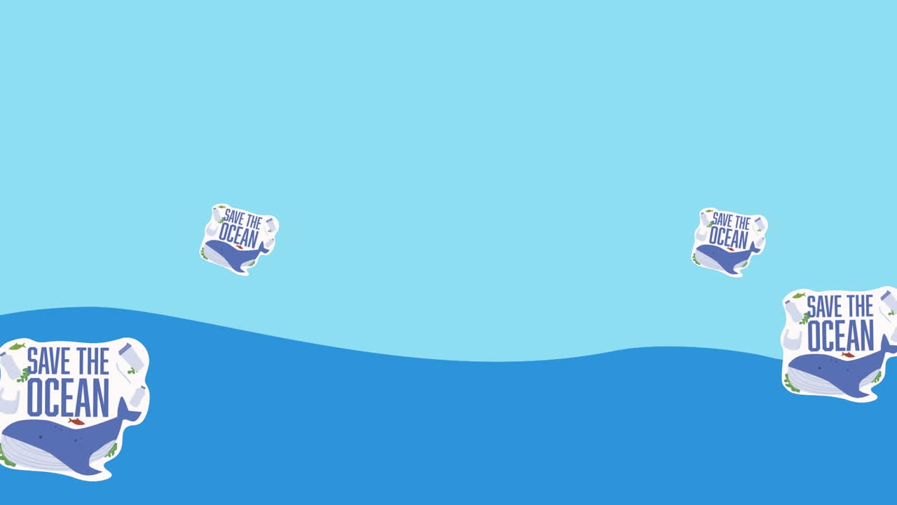 해양을 구하는 글과 바다에서 심장 모양의 지구의 애니메이션
