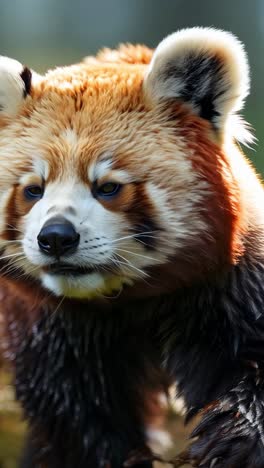 a red panda exploring a lush forest during a sunny afternoon