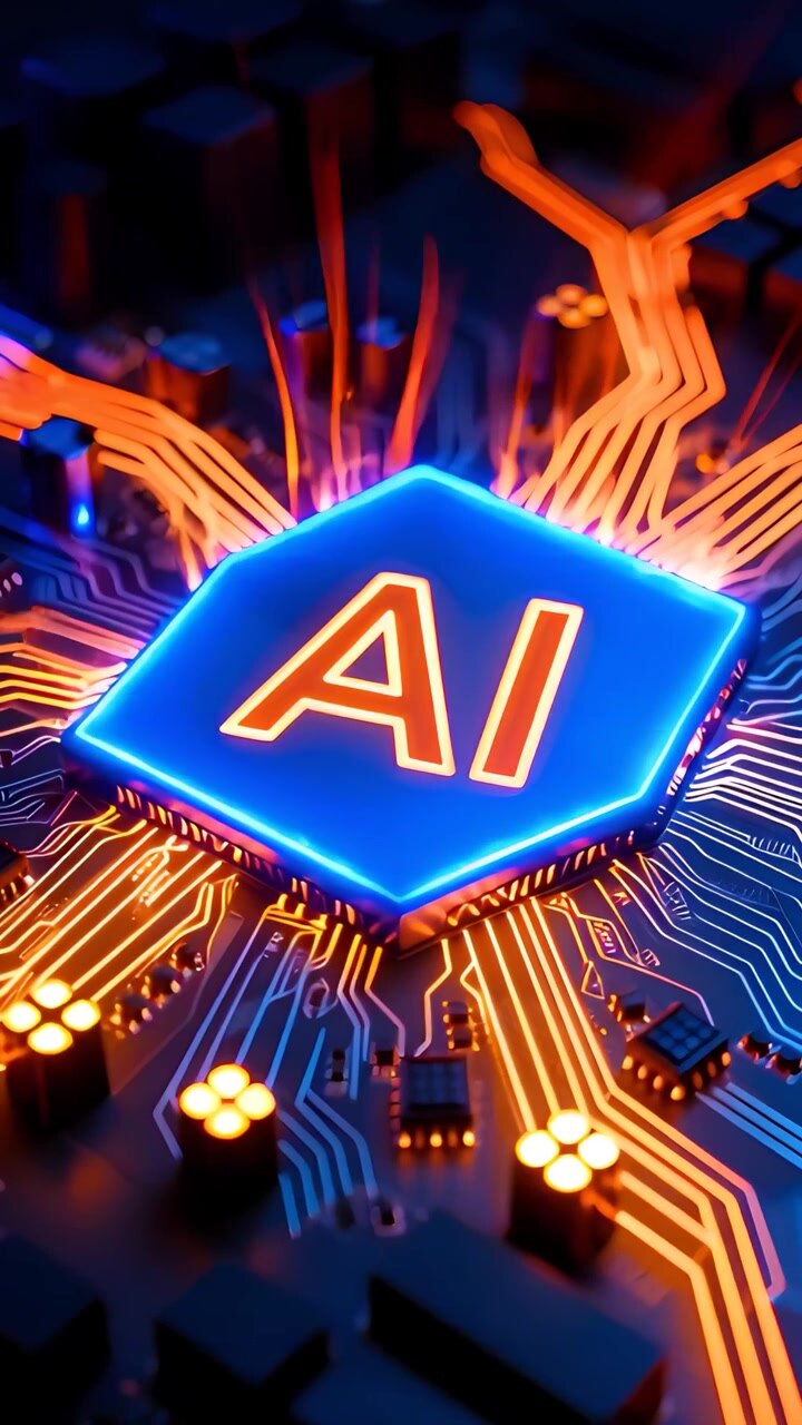 Sfondo Tecnologico Futuristico con Scheda Madre e Chip AI 4K