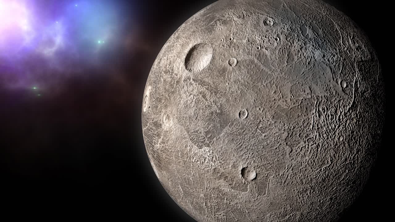 공간에서 성운 구름 배경으로 행성 세레스