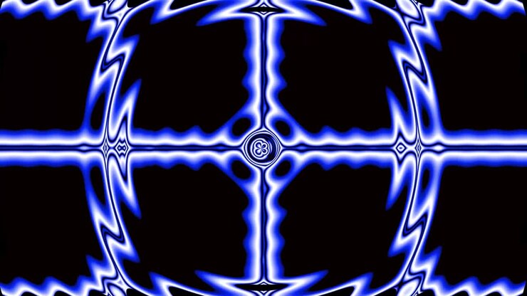 blue electrical lines fluctuate round like shape to edges on dark abstract background