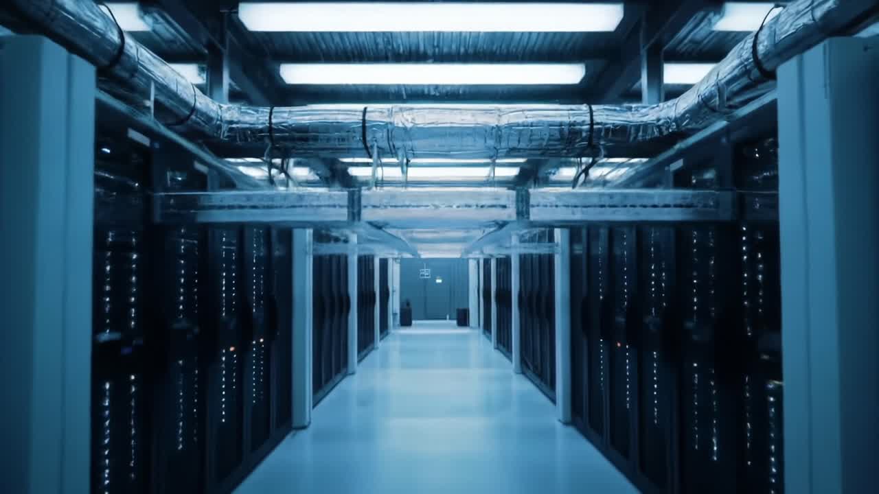 A Glimpse into a High-Tech Data Center with Intricate Infrastructure and Modern Design Showcasing Advanced Technology and Efficient Cooling Systems