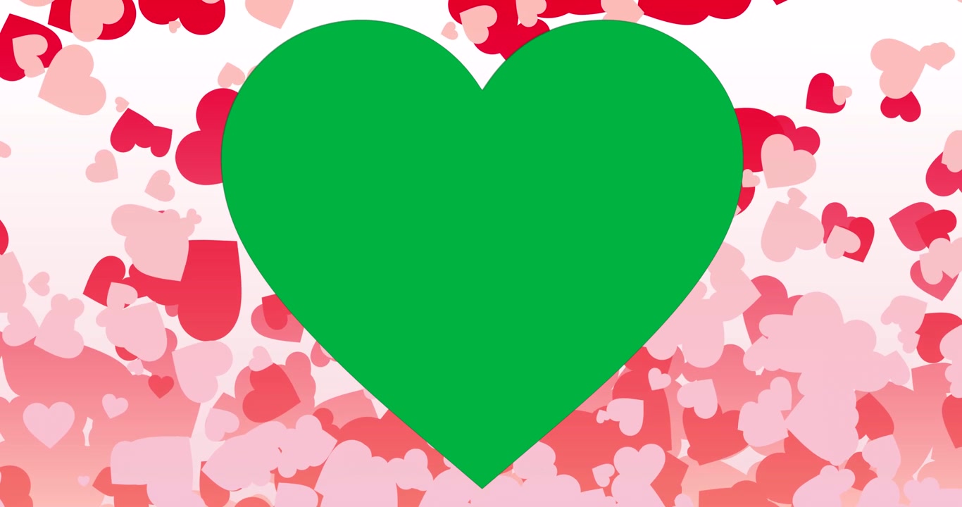 Animazione di un cuore bianco sopra più cuori rossi e rosa che volano su sfondo bianco.