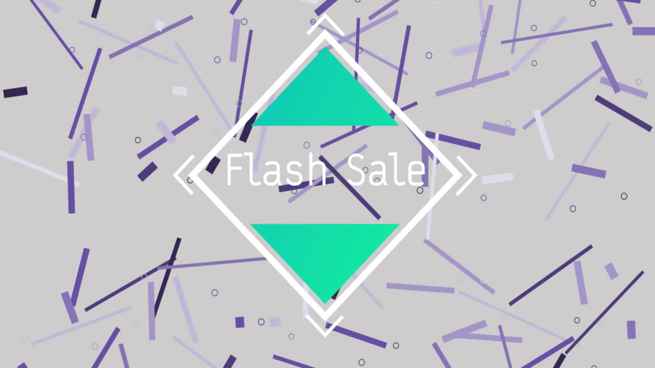 animación del texto de venta instantánea en marco blanco, líneas púrpuras sobre fondo gris