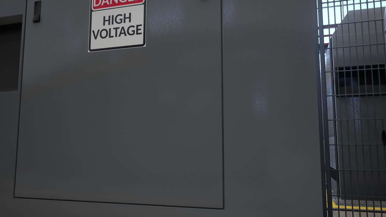 창고에서 컴퓨터화 된 기계의 줄, 3d 애니메이션