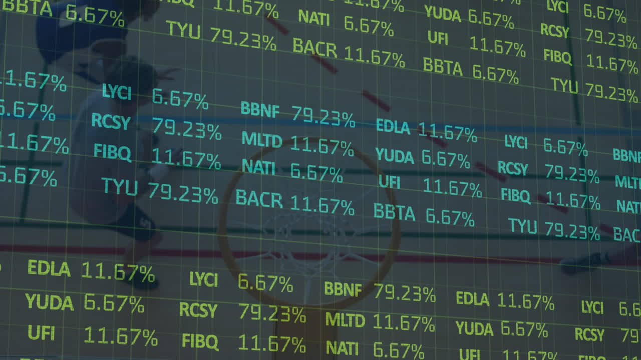 Animation of financial data processing over basketball players