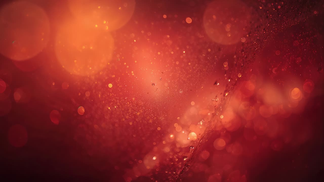 Shimmering macro close-up showing highlights drifting from warm backlight, bokeh, diagonal droplets