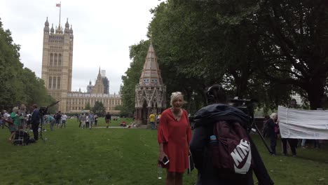 climate change protestors lobby along the banks of the thames and outside the houses of parliament as part of the time is now protest