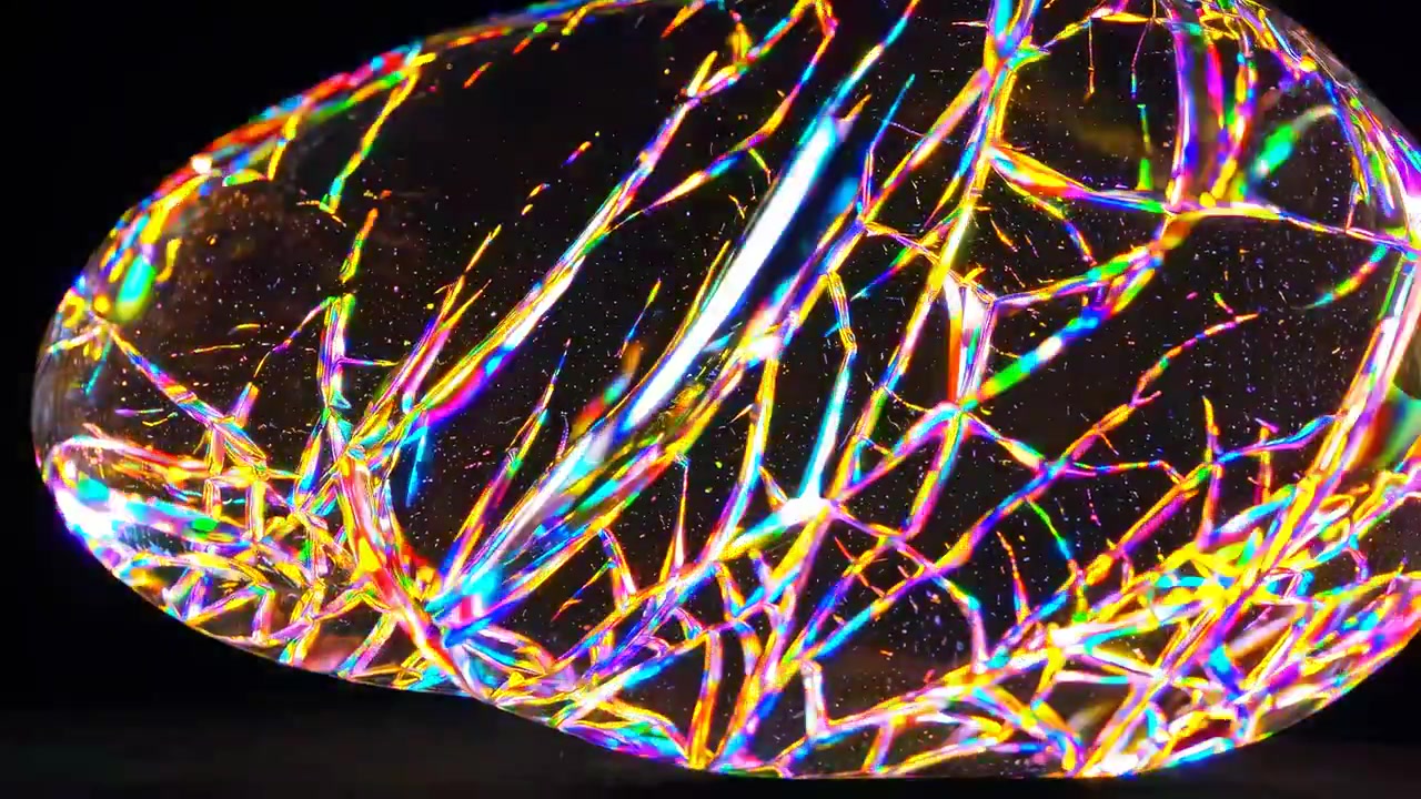 Rifrazione vibrante della luce arcobaleno su un oggetto trasparente astratto