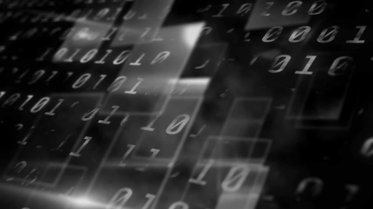 animación del procesamiento de datos y formas sobre fondo negro