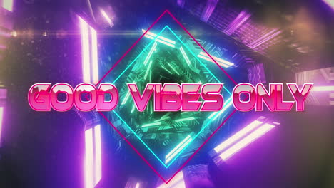animation of good vibes only text over moving digital tunnel