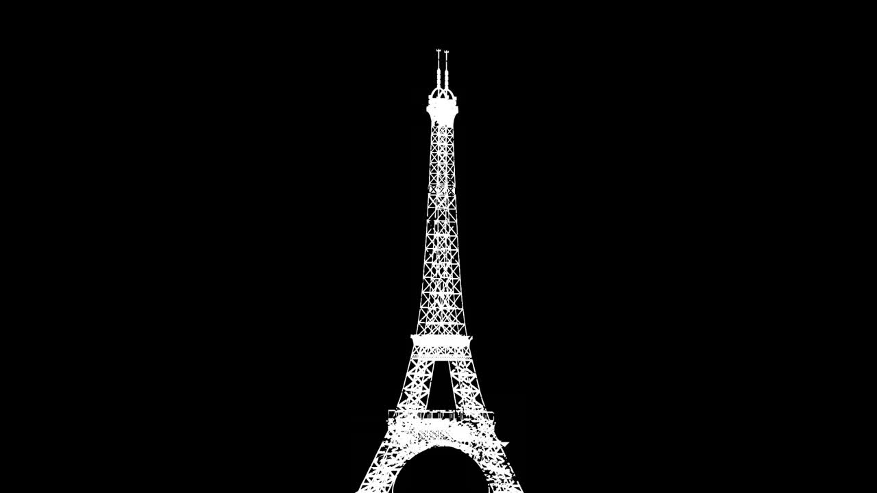 Eiffel Tower animation over black background