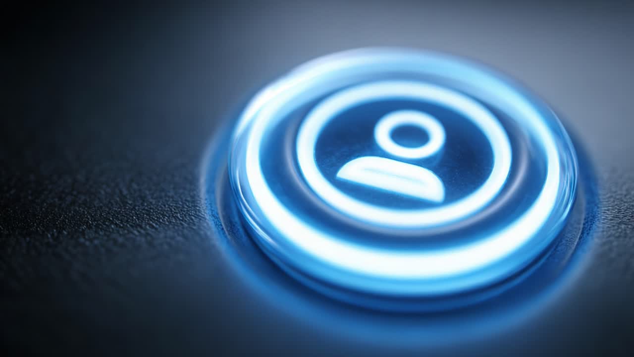 En visuel fremstilling af et brugerikon omkranset af en glødende, cirkulær grænseflade, der fremhæver moderne, digital konnektivitet og personlig identifikation