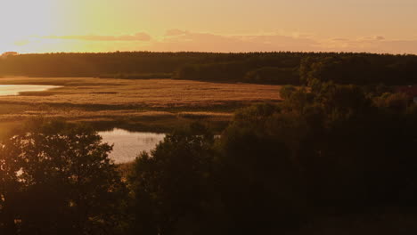 sunset over a lake and forest landscape