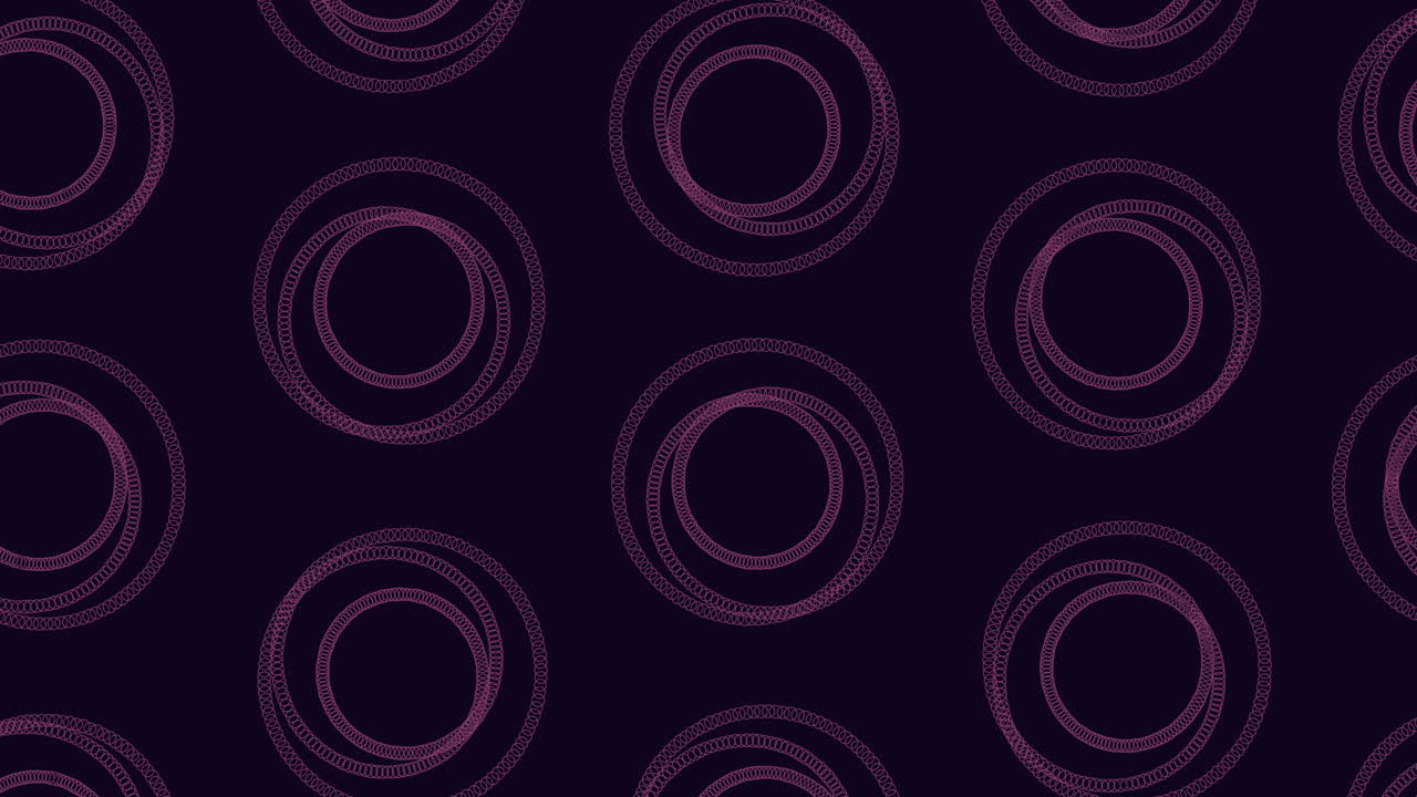 Dark purple circles create a mesmerizing circular pattern on a black background in this visually striking image. Each circle overlaps, forming an intricate and captivating design