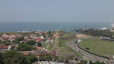 flyover of tranquil day at dutch galle fortress on sri lanka coast