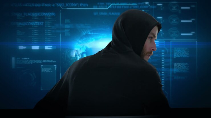 Kompositvideo af hacker, der bruger bærbar computer