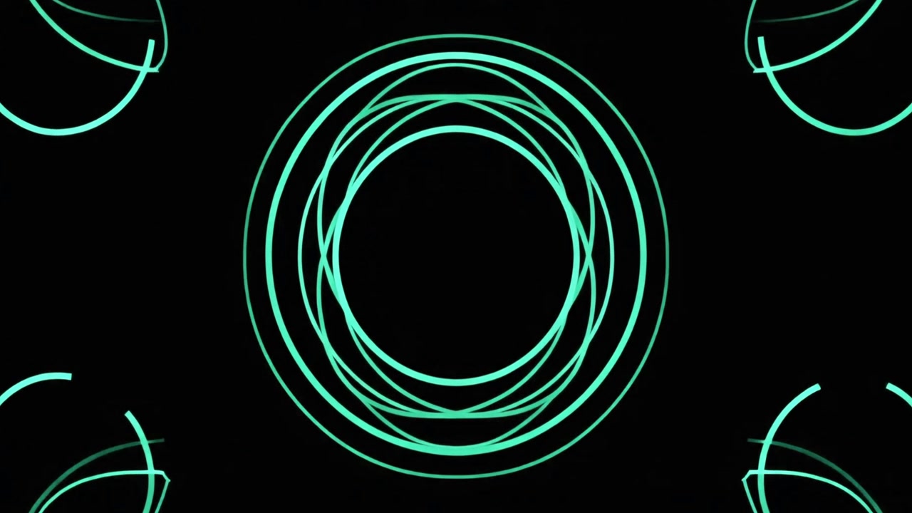 Abstracte motion graphics met roterende neongroene cirkels