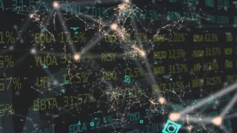 animación de la red de conexiones y sobre el fondo del índice del mercado de valores