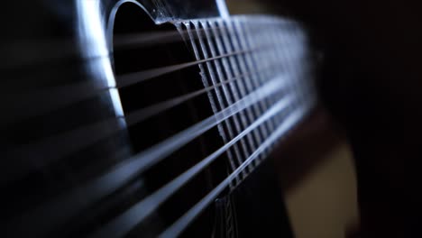 close-up of an acoustic guitar fretboard