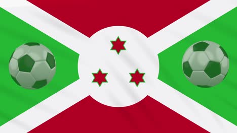 la bandera de burundi agitando y las pelotas de fútbol girando, bucle