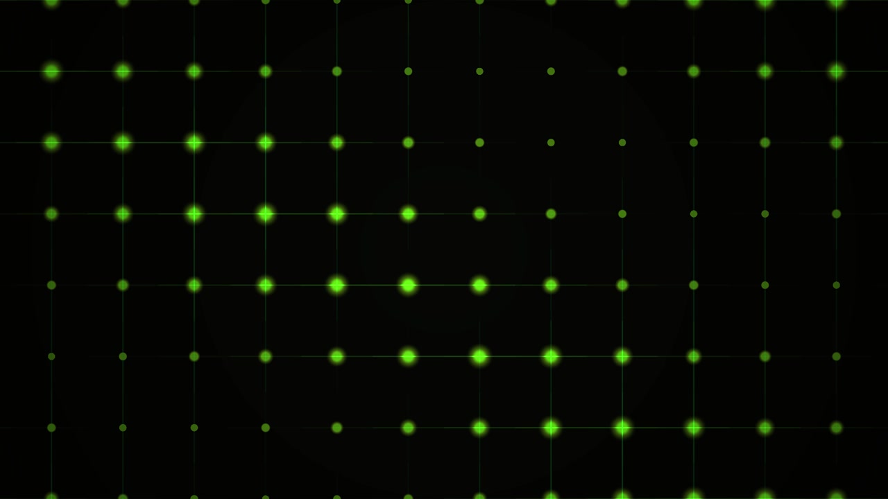 Abstract Green Grid of Pulsing Dots on Black Background