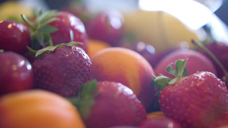 Closeup-of-colorful-assortment-of-mouth-watering-fresh-fruits-in-market